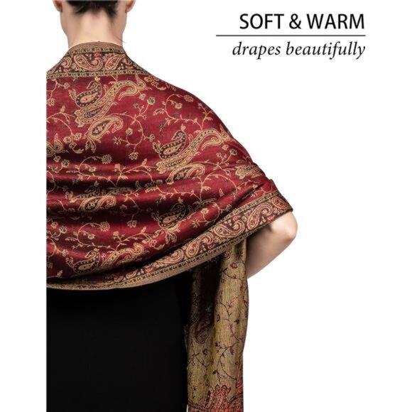 Soft Silky Reversible Paisley Pashmina Shawl Wrap Scarf w/Fringes - Picture 4 of 7